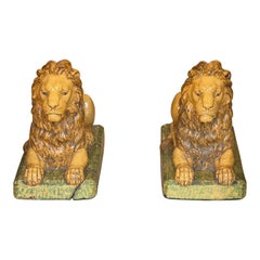 Pair of 19th Century French Faience Glazed Ceramic Recumbent Lions