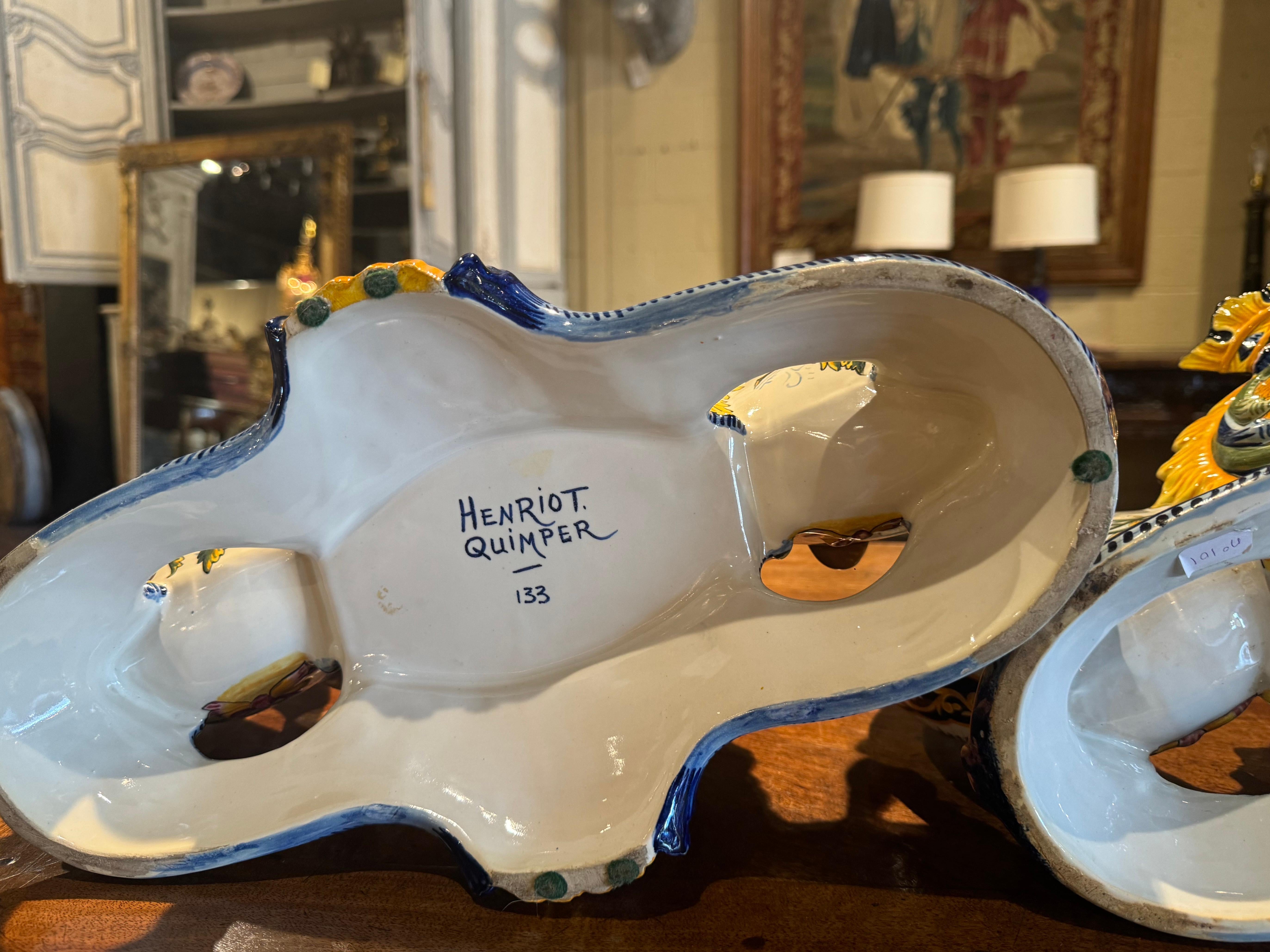 Pair of 19th Century French Faience Jardinieres Signed Henriot Quimper 5