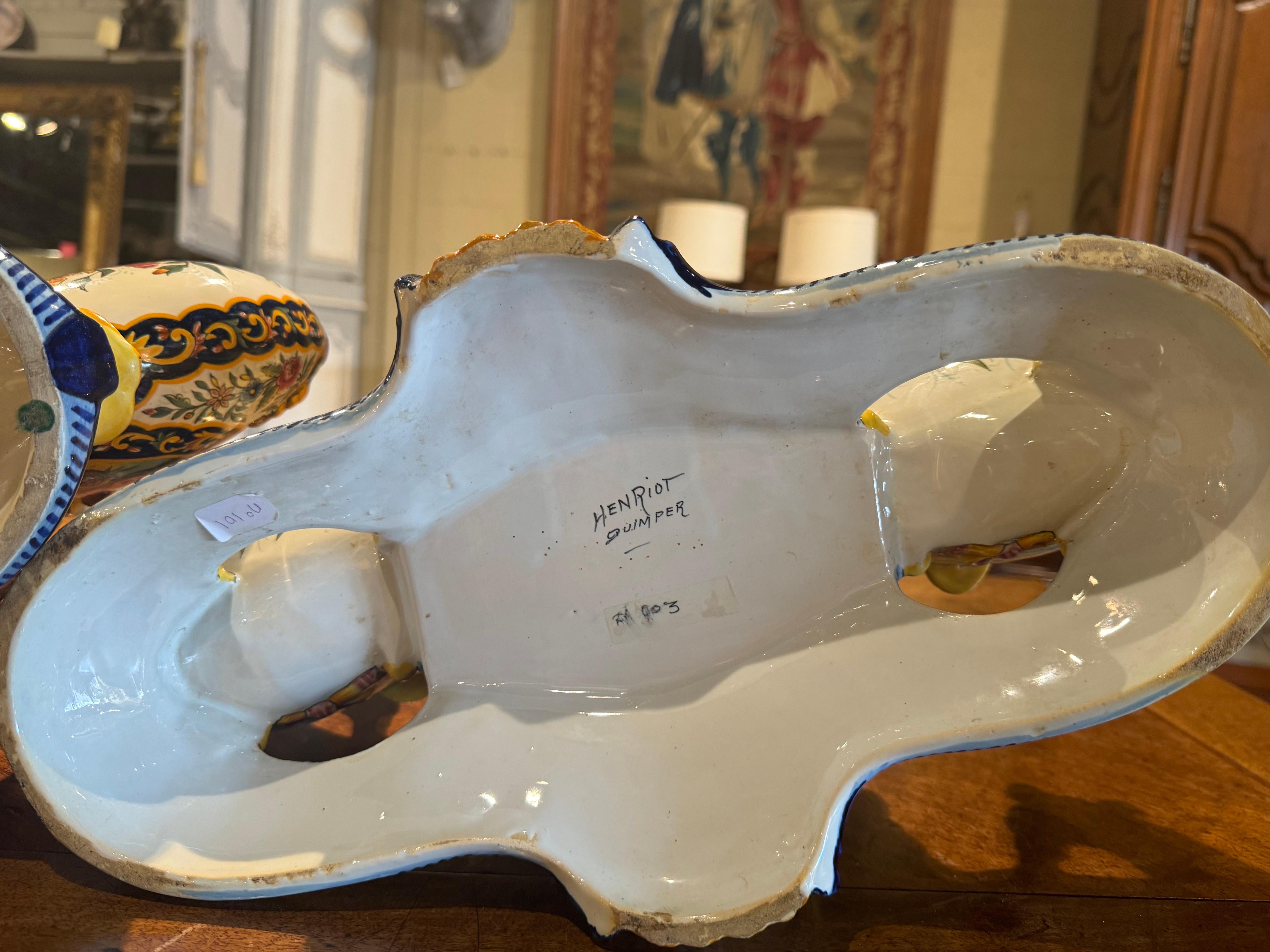 Pair of 19th Century French Faience Jardinieres Signed Henriot Quimper 6