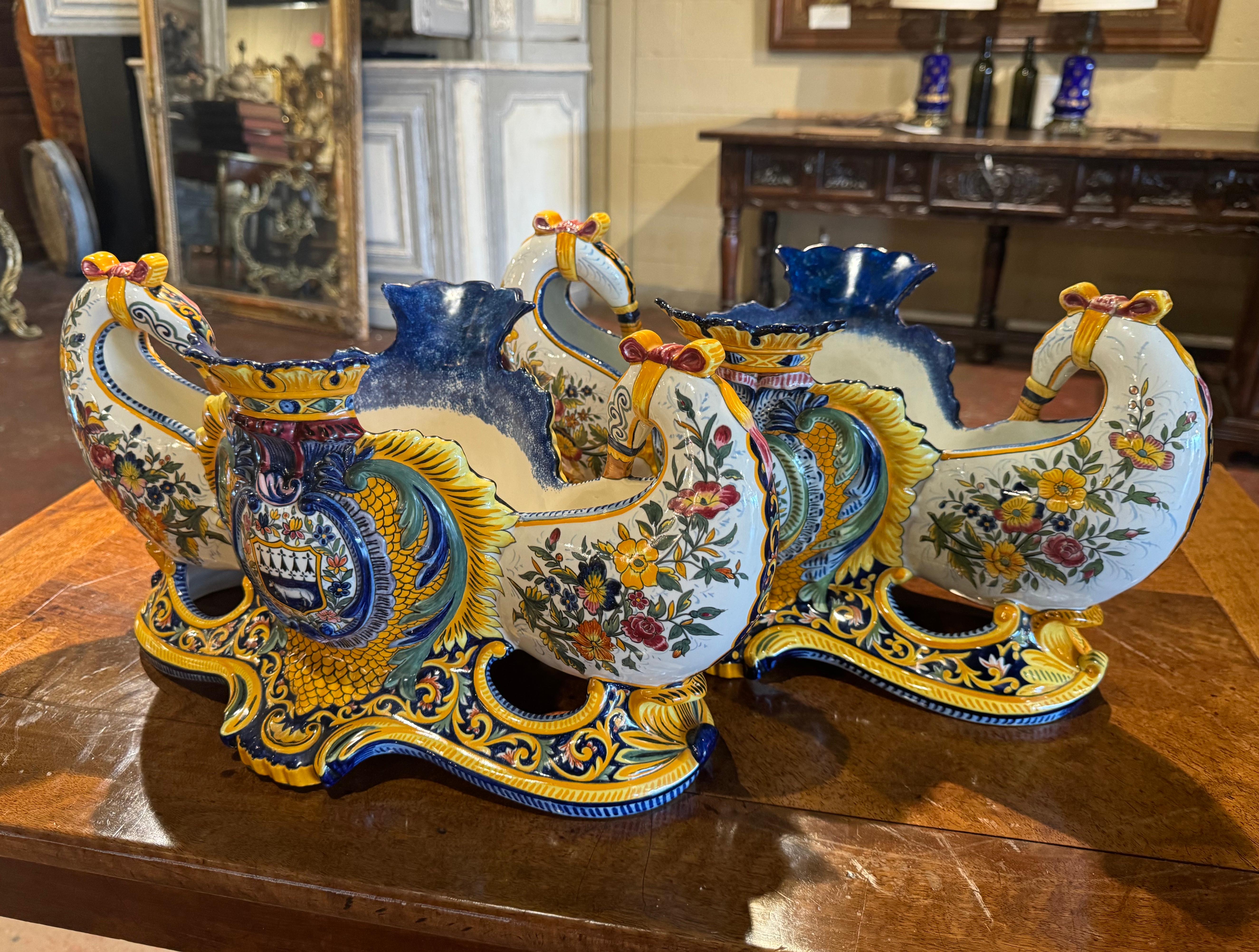 Pair of 19th Century French Faience Jardinieres Signed Henriot Quimper 1