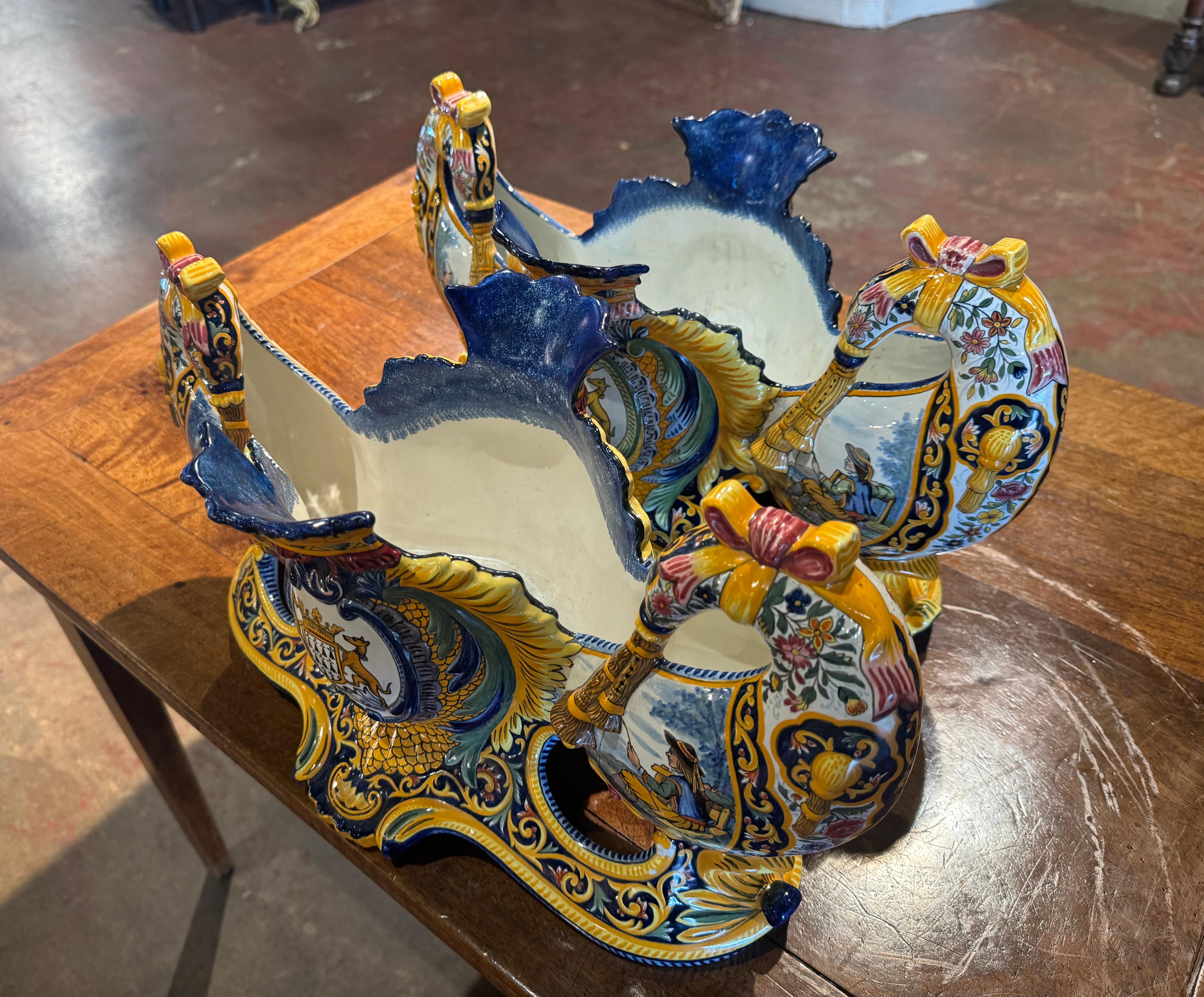 Pair of 19th Century French Faience Jardinieres Signed Henriot Quimper 2