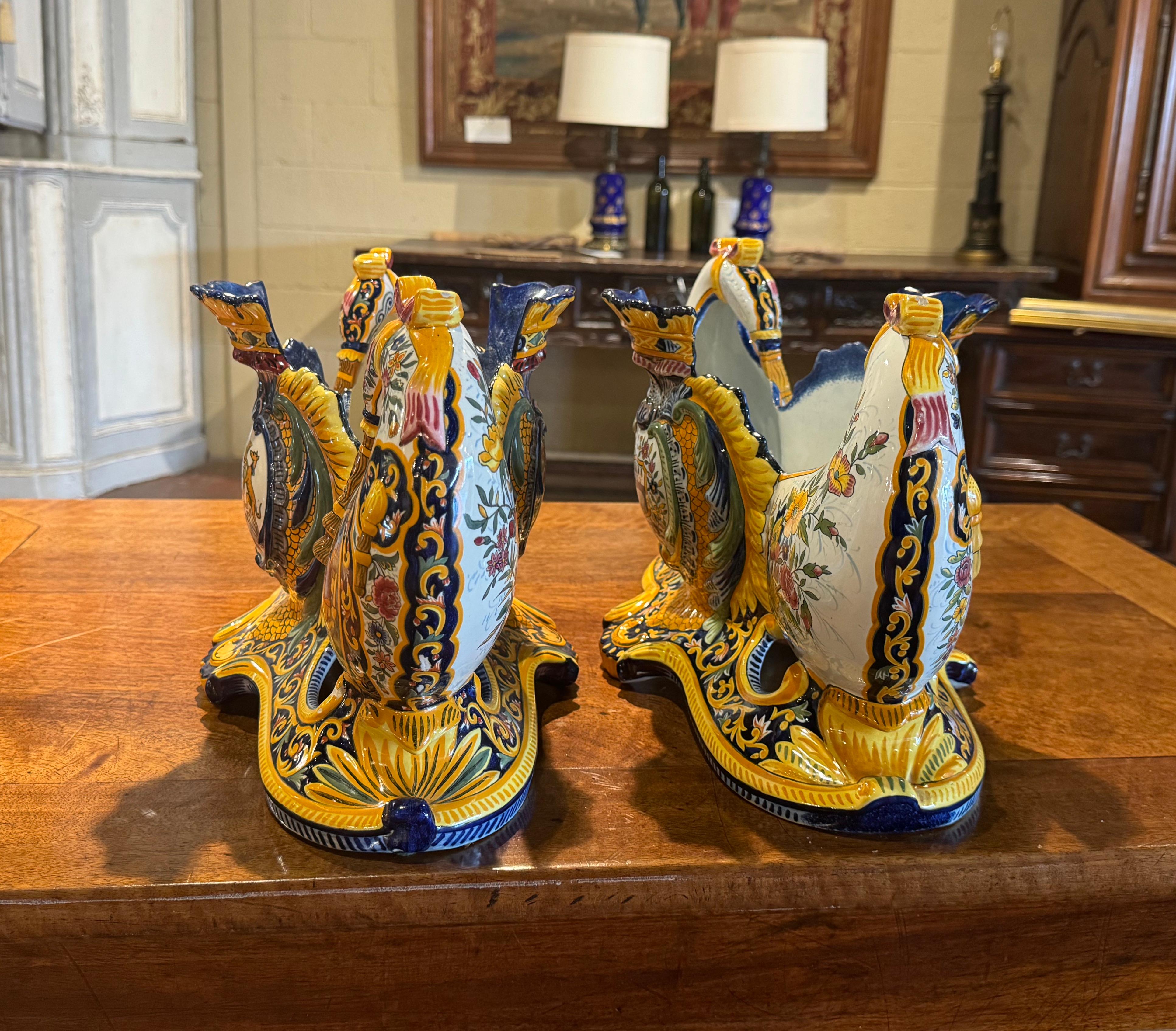 Pair of 19th Century French Faience Jardinieres Signed Henriot Quimper 3