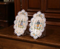 Pair of 19th Century French Faience Oval Wall Plates Signed Henriot Quimper