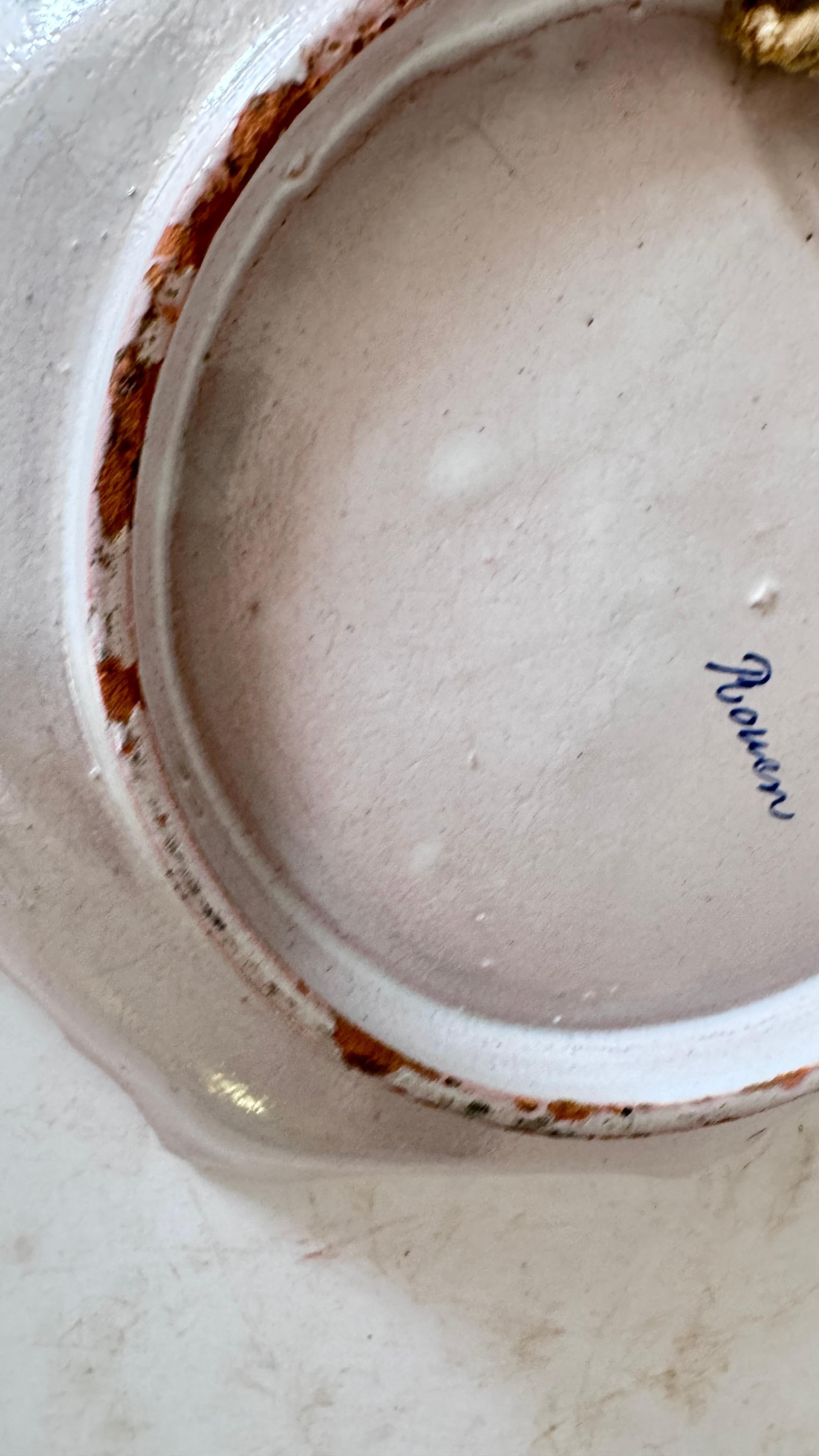 Pair of 19th-Century French Faience Plates – Hand-Painted Rouen Style For Sale 6