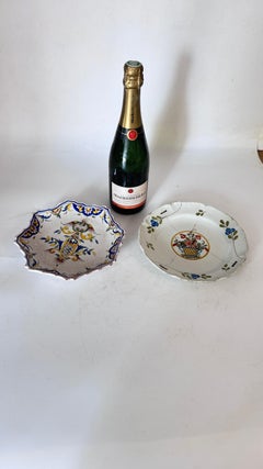 Pair of 19th-Century French Faience Plates – Hand-Painted Rouen Style