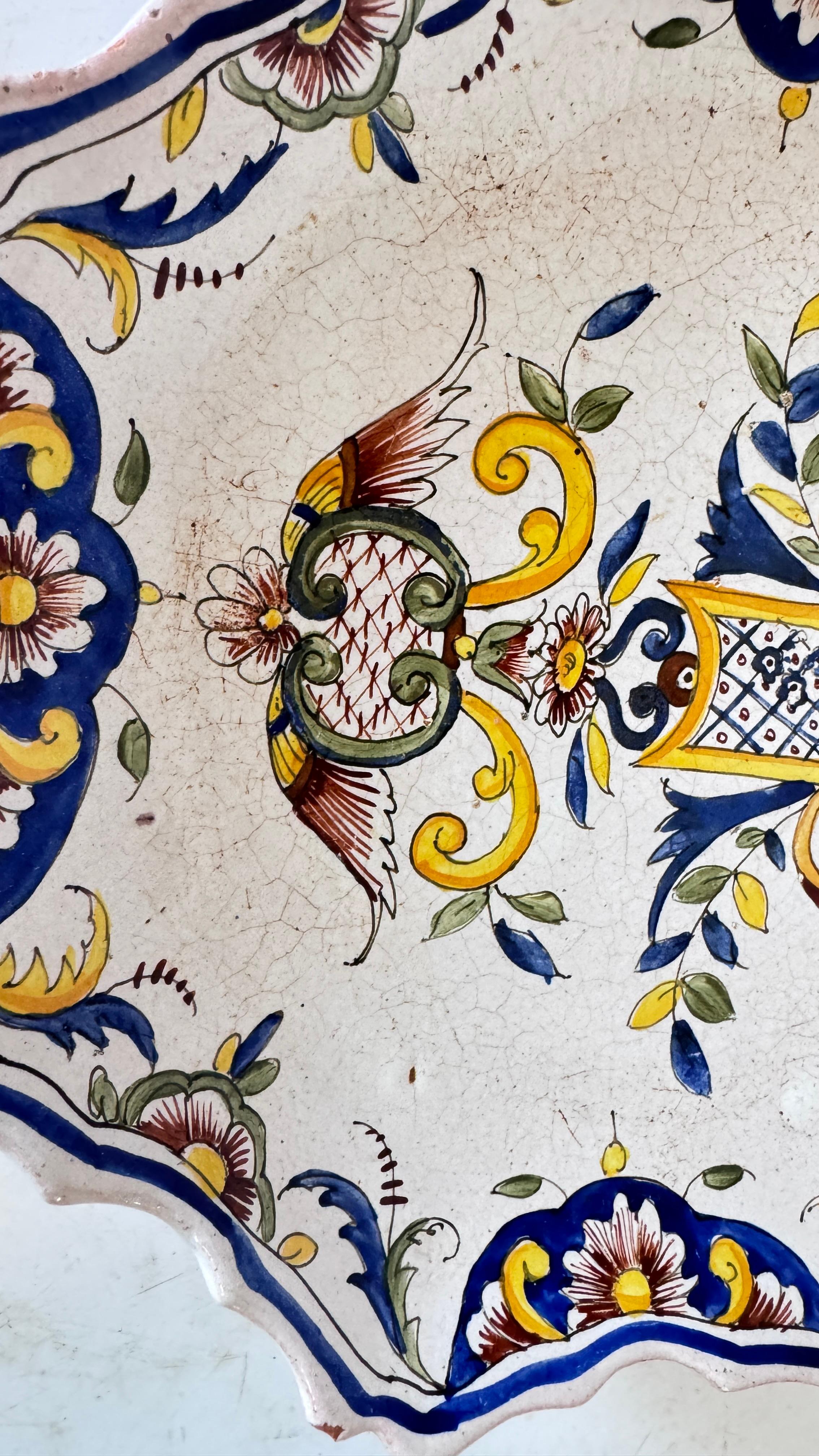 Pair of 19th-Century French Faience Plates – Hand-Painted Rouen Style For Sale 3