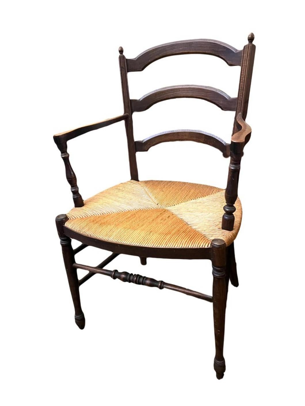 Découvrez l'élégance rustique avec cette paire exceptionnelle de fauteuils de ferme français du XIXe siècle, fabriqués en bois de hêtre et provenant de la prestigieuse région viticole de Bourgogne. Ces sièges dégagent non seulement un charme