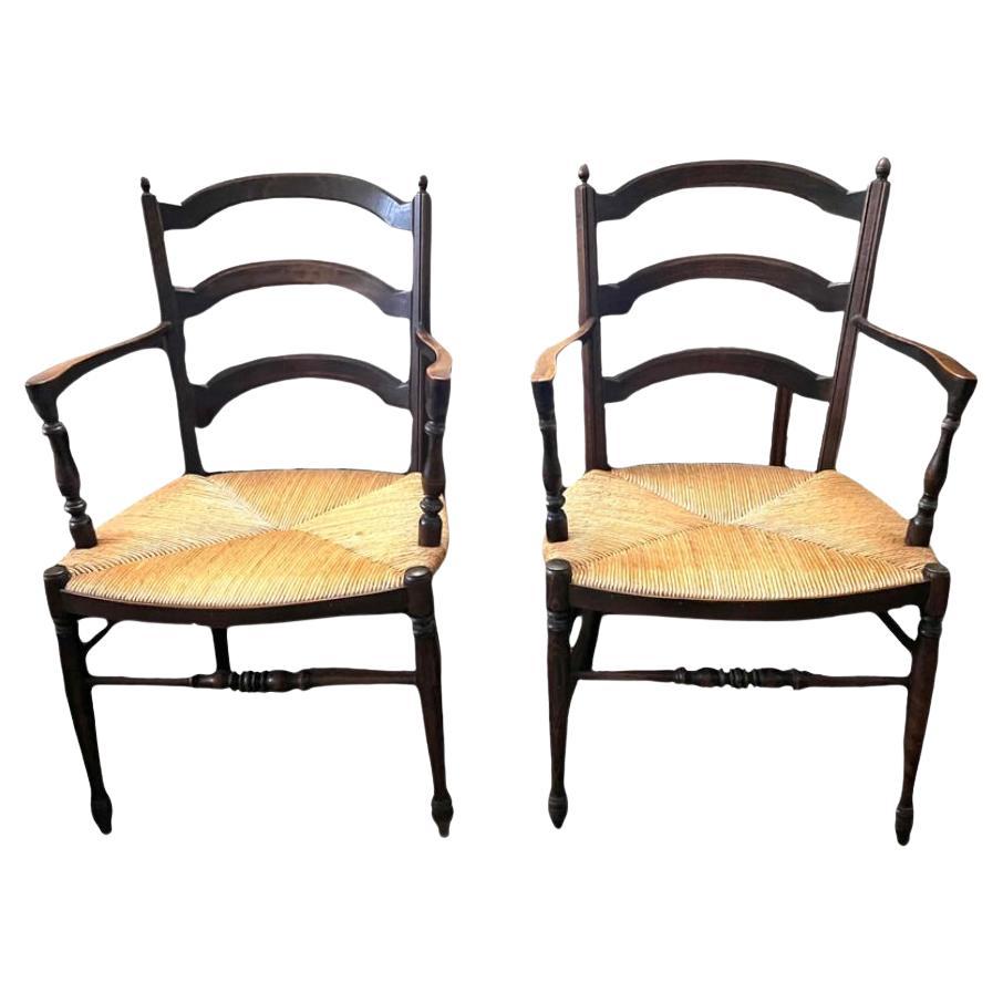 Pair of 19th-century French farmhouse armchairs in beech wood For Sale