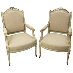 FRENCH FAUTEILS ARMCHAIRS - 19th Century, hand carved, walnut frames.