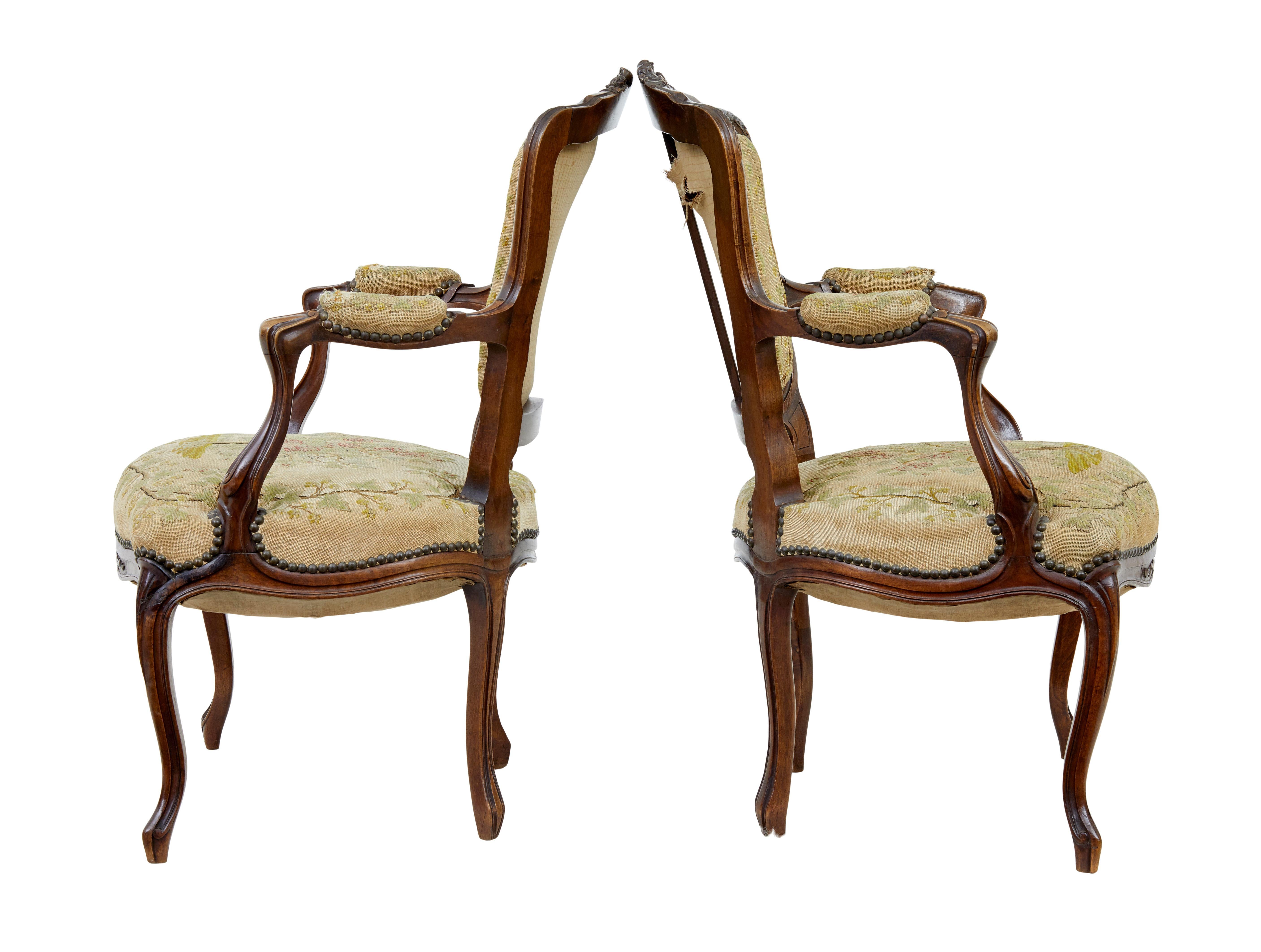 Pair of 19th century French fauteuil walnut armchairs For Sale at 1stDibs