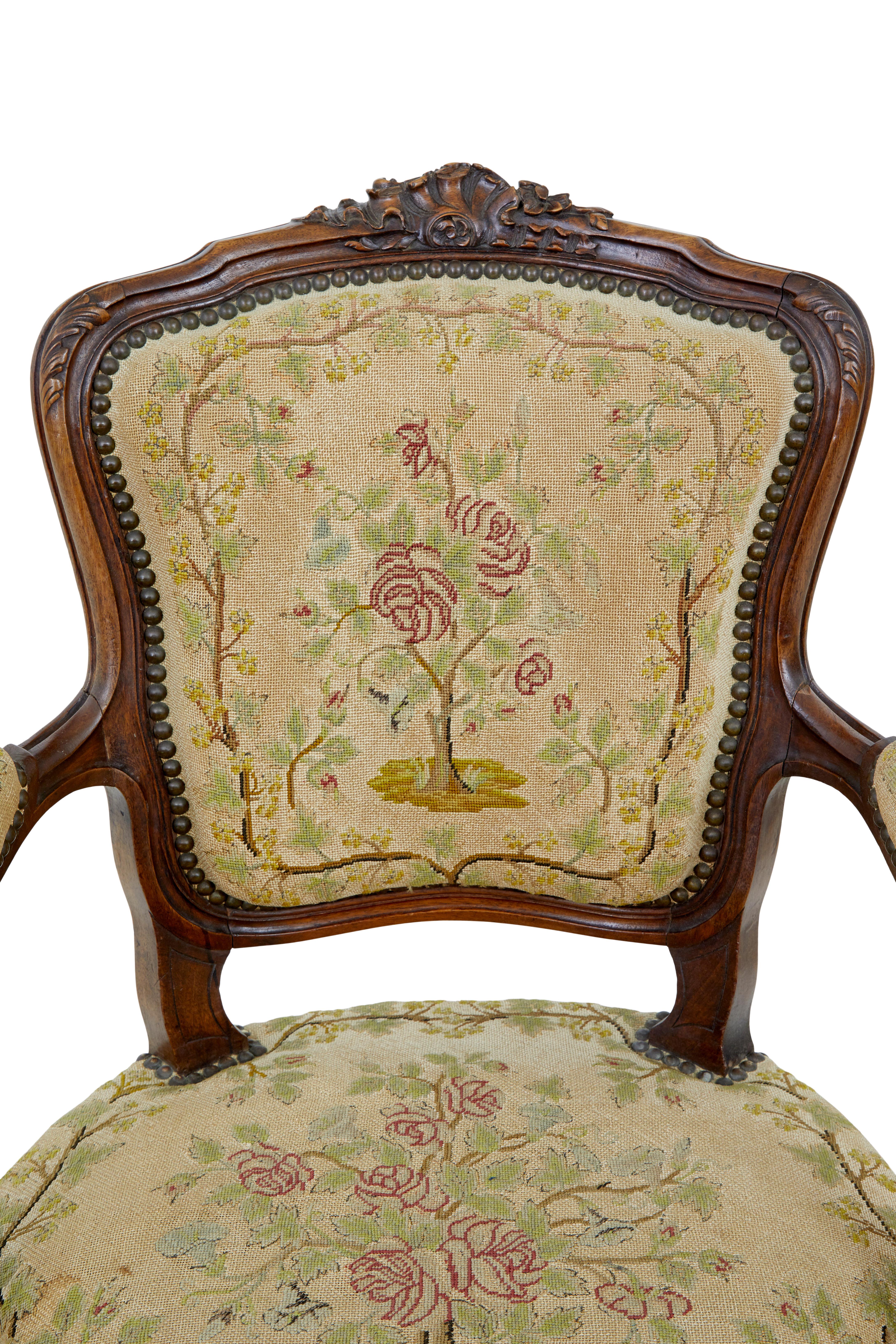 19th Century Pair of 19th century French fauteuil walnut armchairs For Sale
