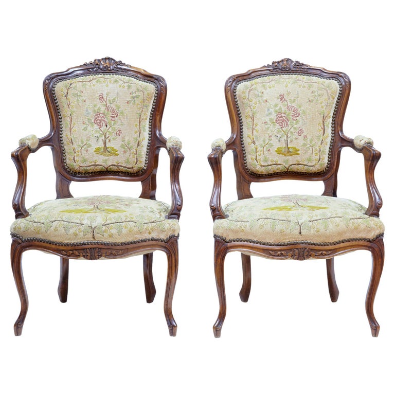 Pair of 19th Century French Fauteuil Walnut Armchairs For Sale at 1stDibs