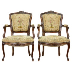 Pair of 19th century French fauteuil walnut armchairs