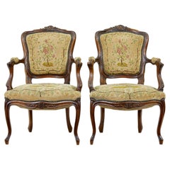 Pair of 19th century French fauteuil walnut armchairs