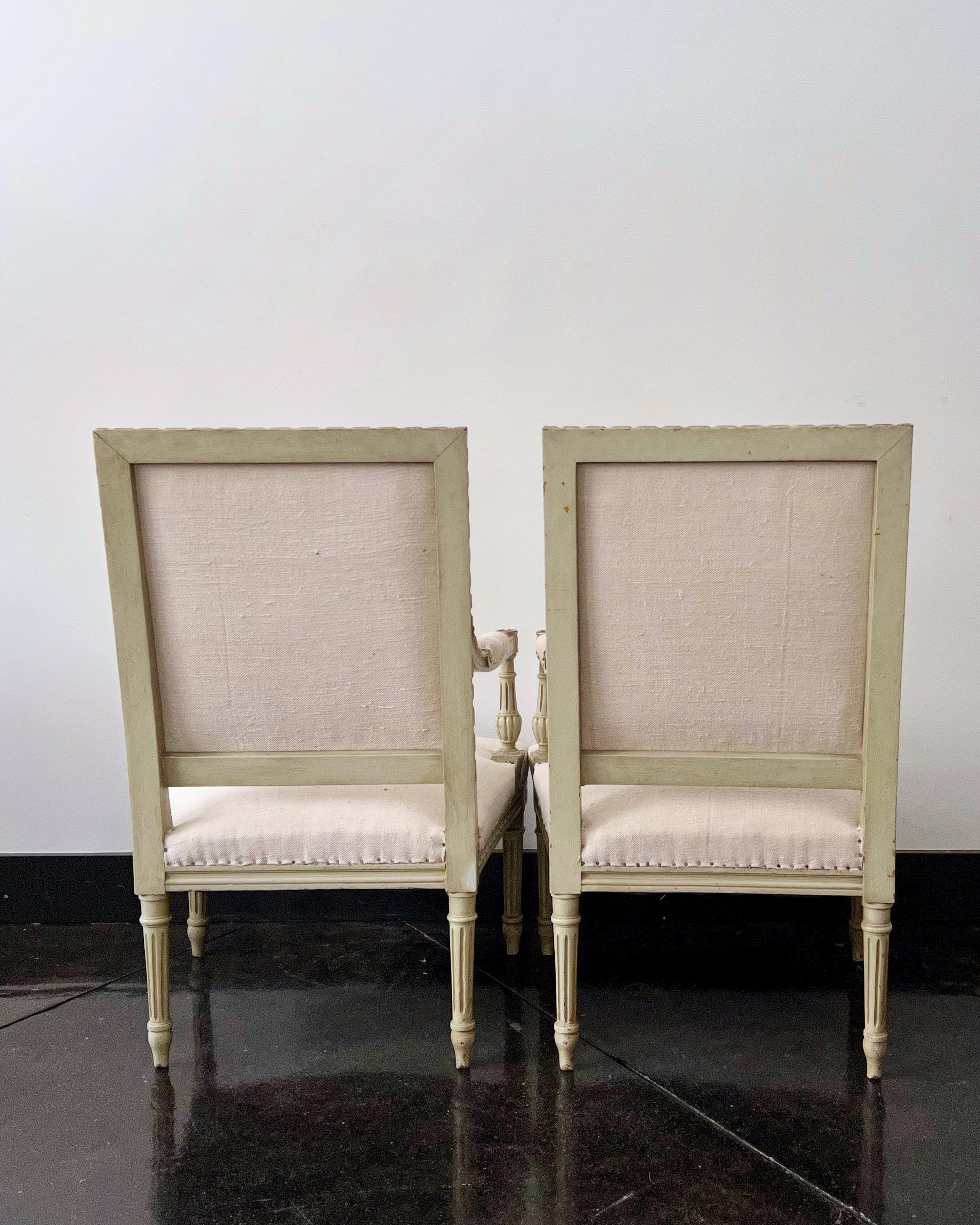 Linen Pair of 19th Century French Fauteuils / Armchairs For Sale