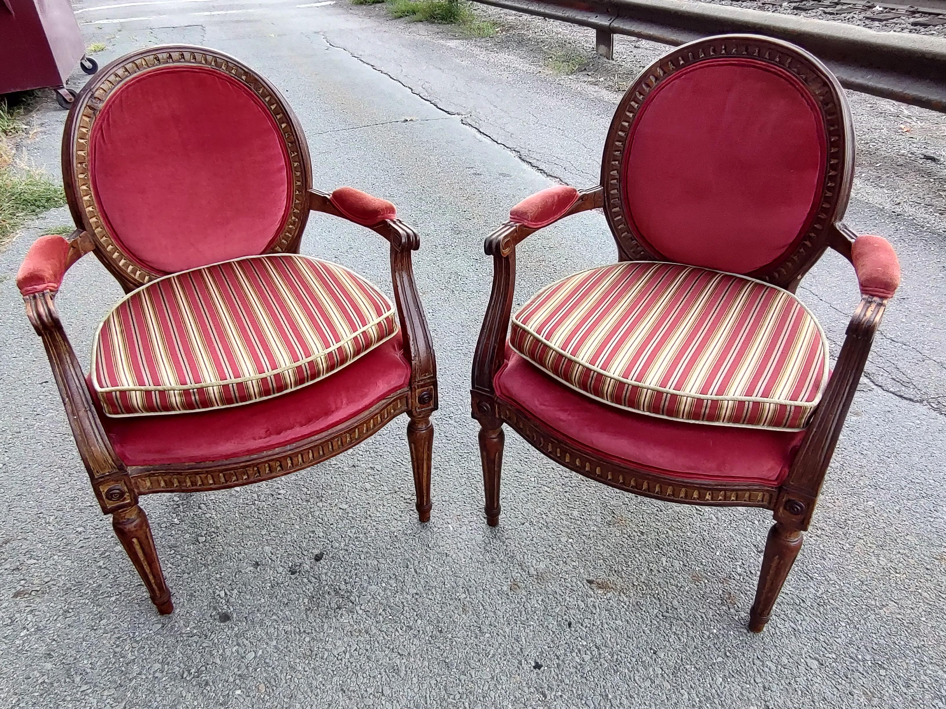 Pair of 19th Century French Fauteuils Armchairs with Carved Gilt Wood 1