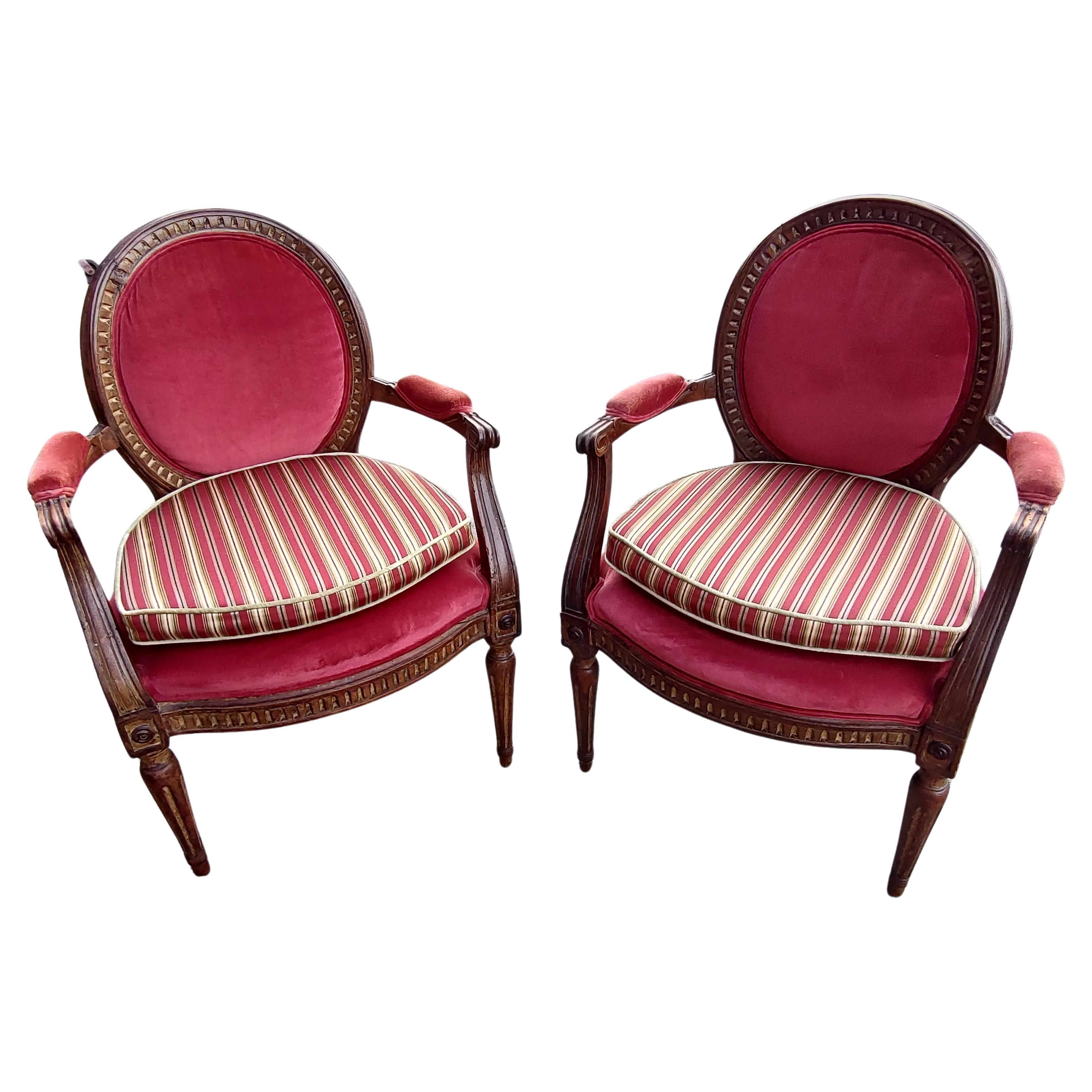 Late 19th Century Pair of 19th Century French Fauteuils Armchairs with Carved Gilt Wood