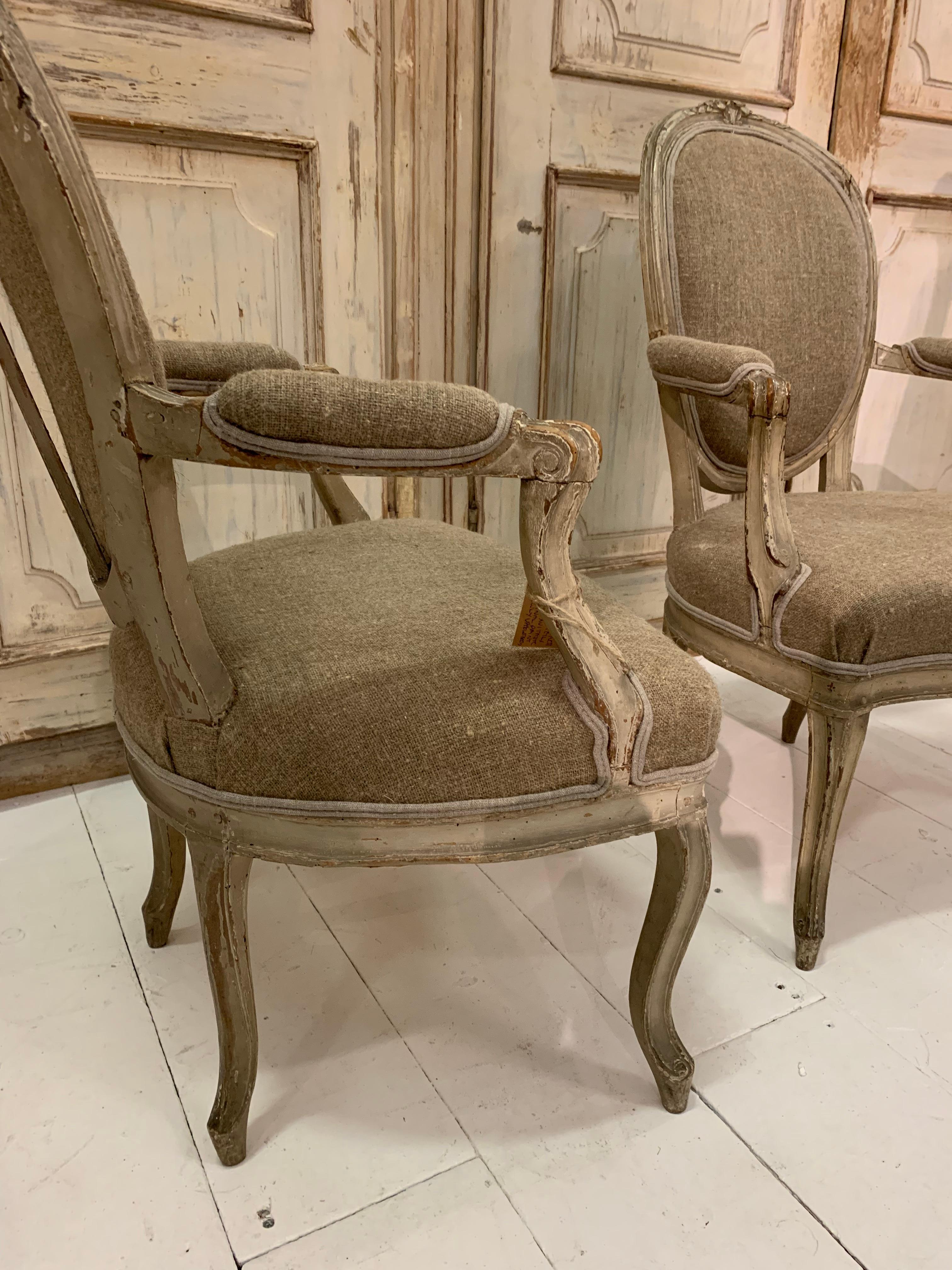 Pair of 19th Century French Fauteuils Louis XVI Style Upholstered Armchairs For Sale 2
