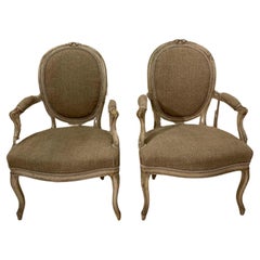 Pair of 19th century French painted upholstered armchairs/side chairs