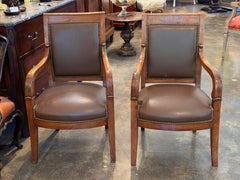 Pair of 19th Century French Fauteuils With Leather Upholstery
