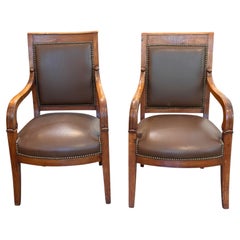 Pair of 19th Century French Fauteuils With Leather Upholstery