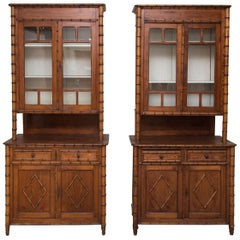Pair of 19th Century French Faux Bamboo Large Cabinets