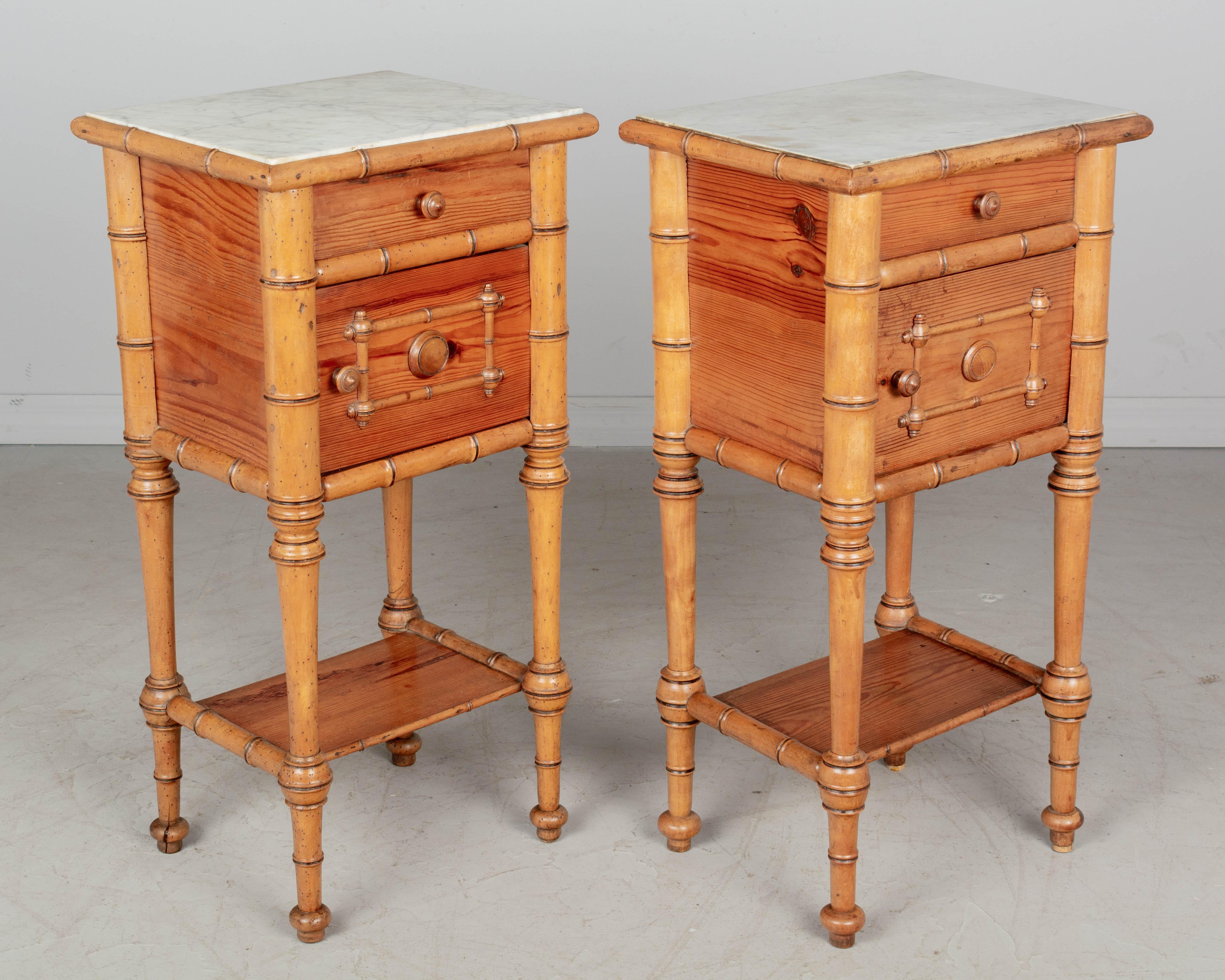 Country Pair of 19th Century French Faux Bamboo Nightstands