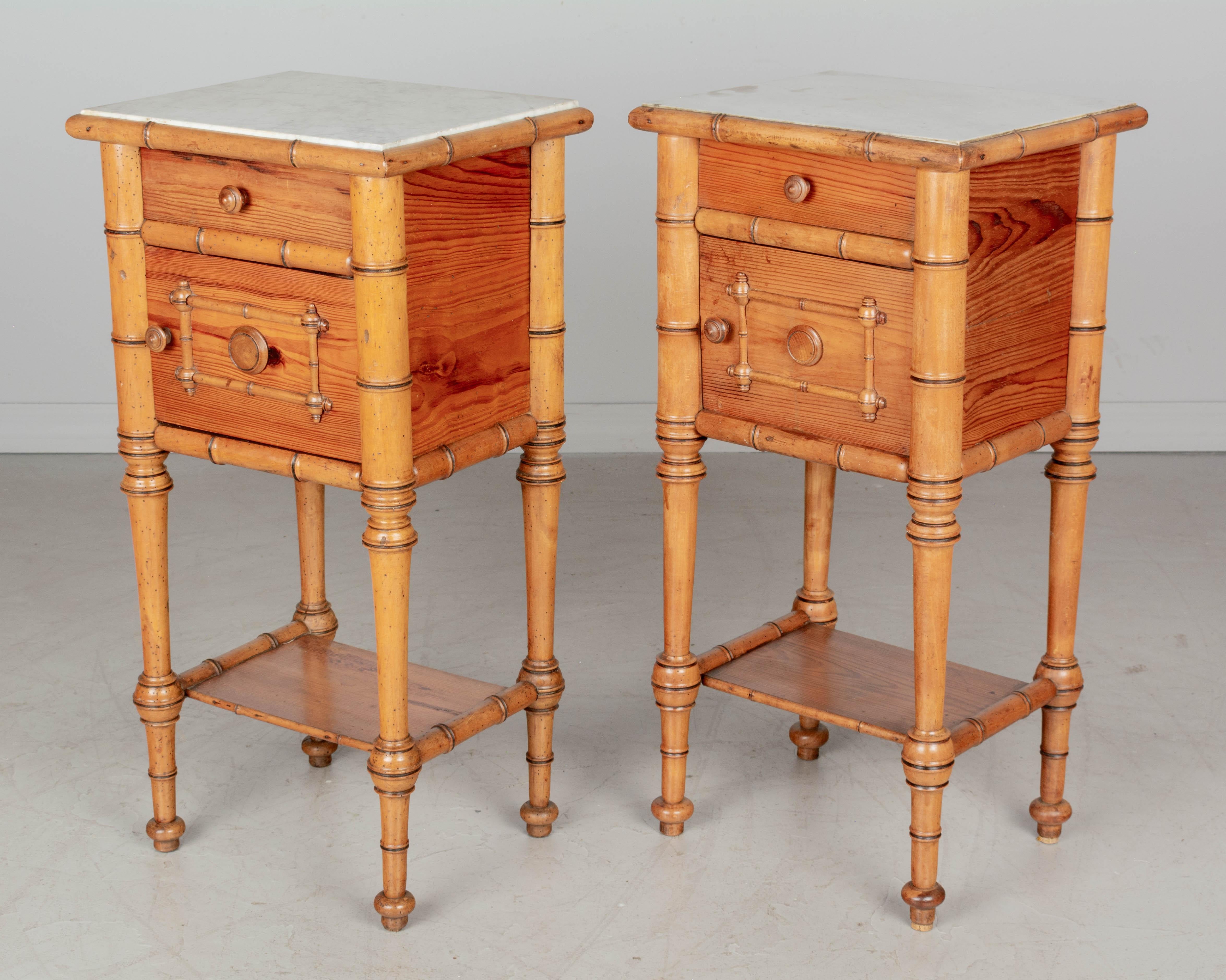 Hand-Crafted Pair of 19th Century French Faux Bamboo Nightstands