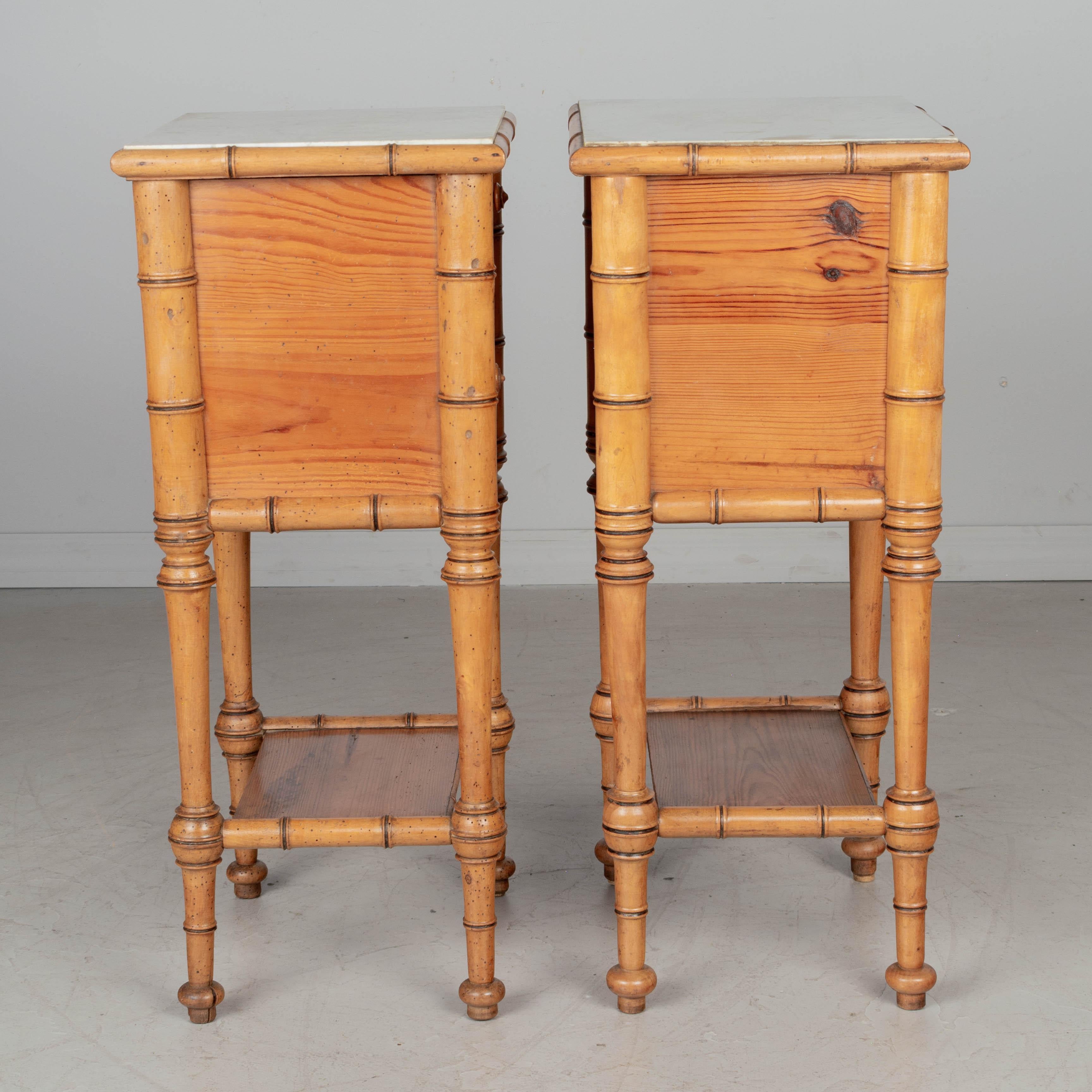 Marble Pair of 19th Century French Faux Bamboo Nightstands