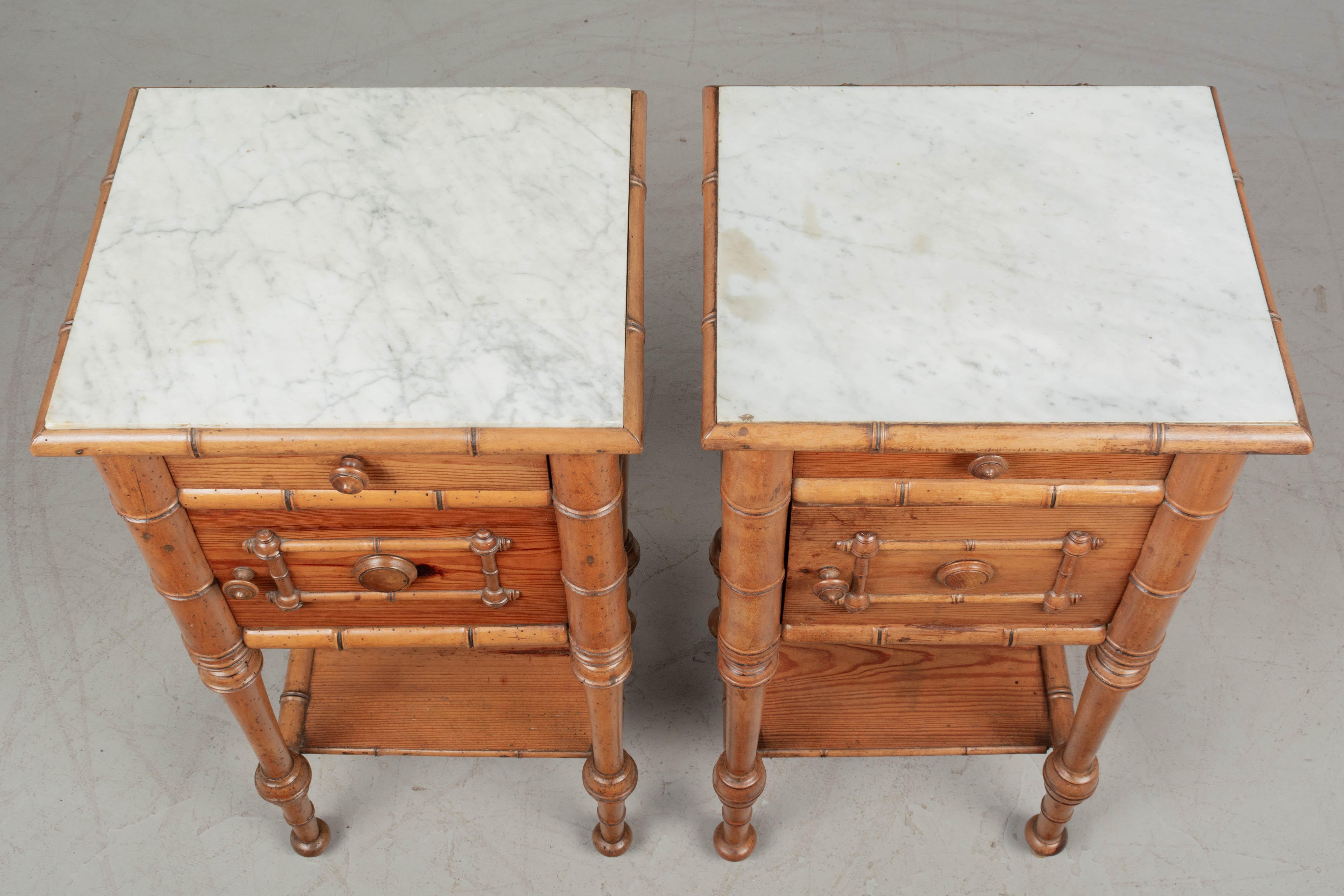 Pair of 19th Century French Faux Bamboo Nightstands 3