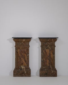 Pair of 19th Century French Faux Marble Painted Pedestals With Marble Tops