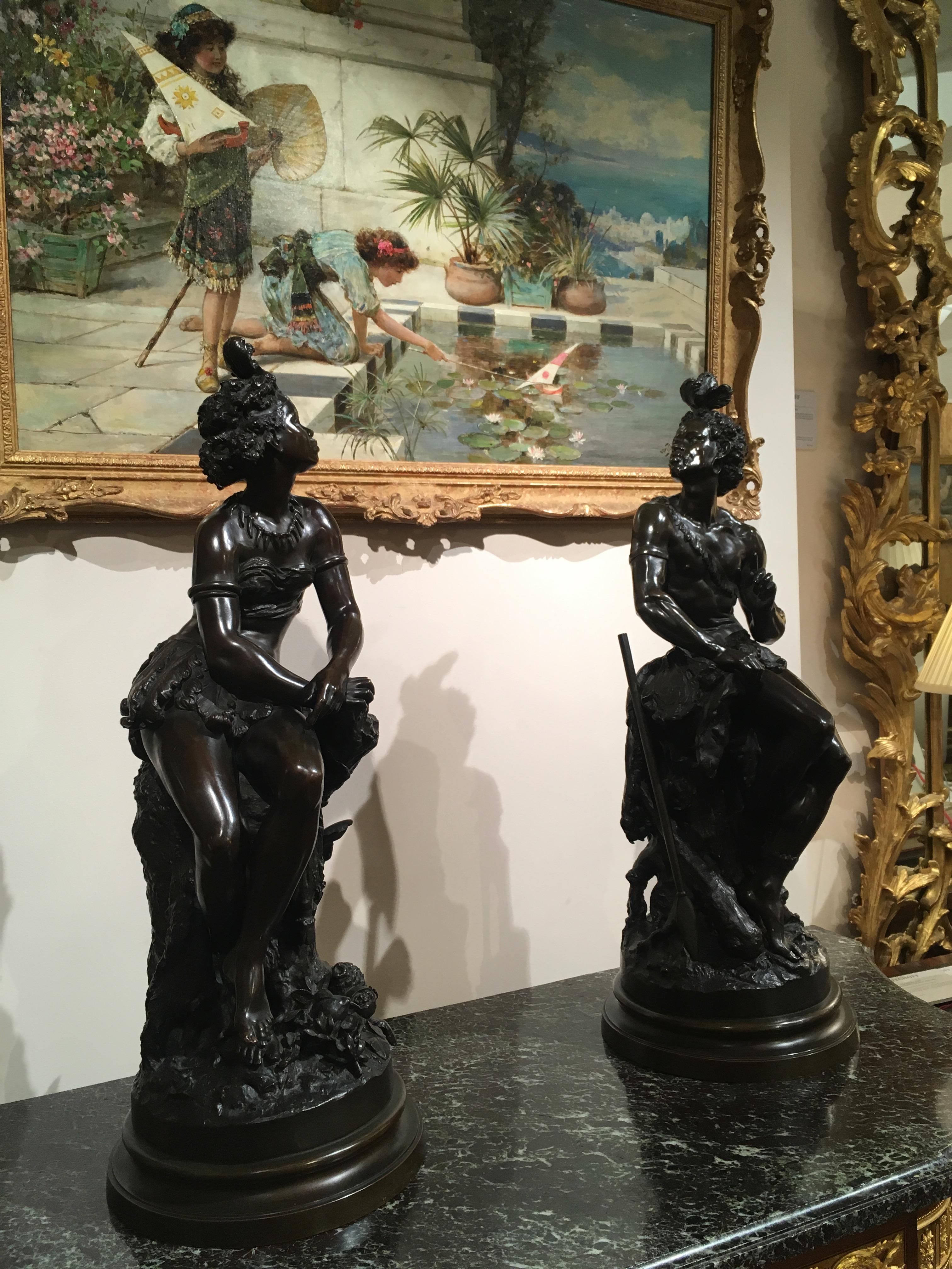 Patinated Pair of 19th Century French Figurative Bronzes by Eugène Piat For Sale