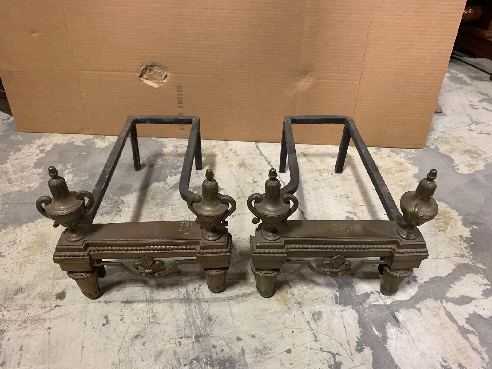 Pair of 19th Century French Fireplace Brass Chenets For Sale 9