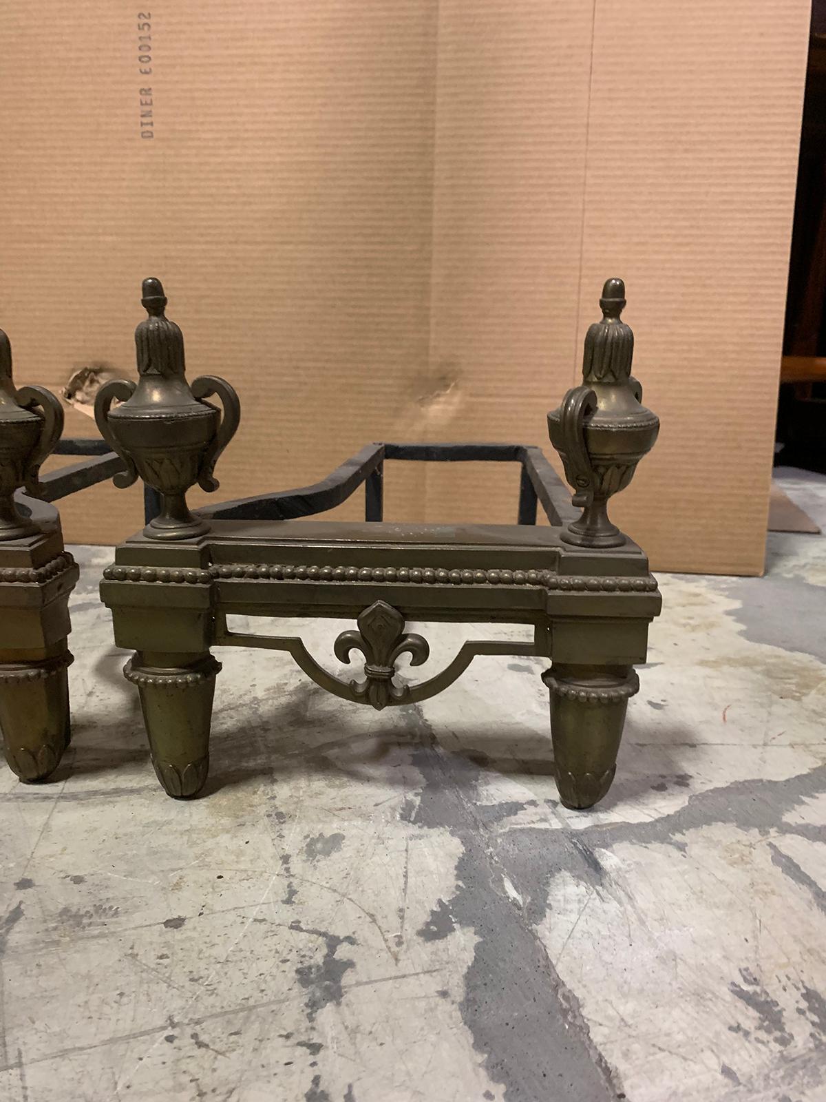 Pair of 19th Century French Fireplace Brass Chenets For Sale 10