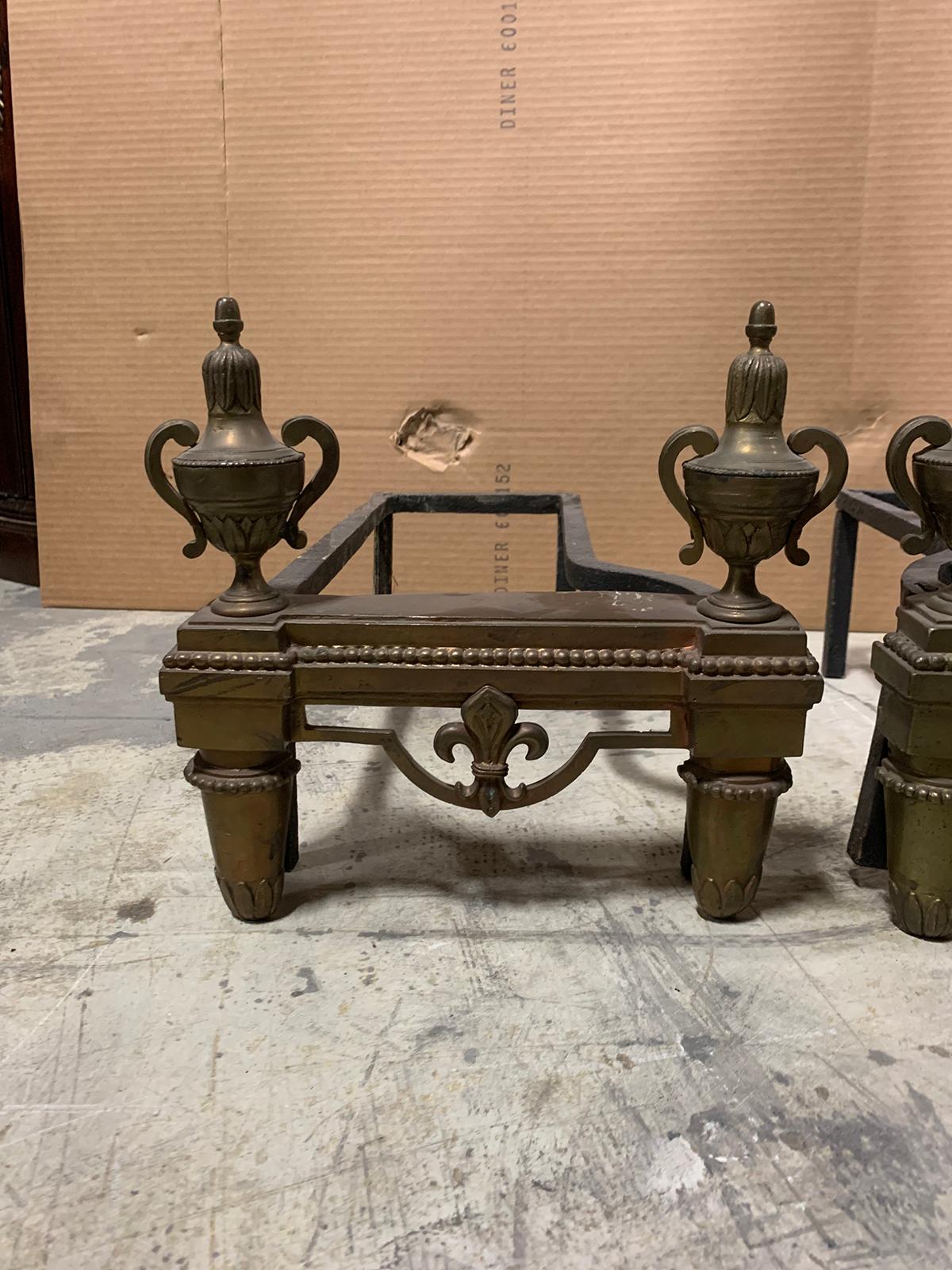 Pair of 19th Century French Fireplace Brass Chenets For Sale 11