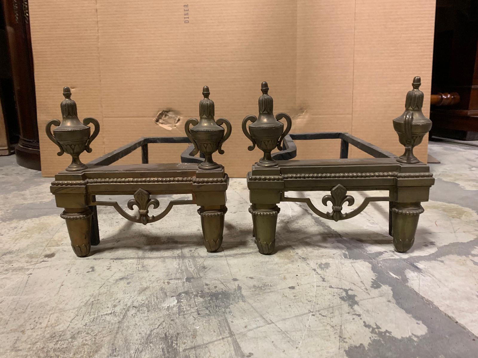 Pair of 19th century French fireplace brass chenets.