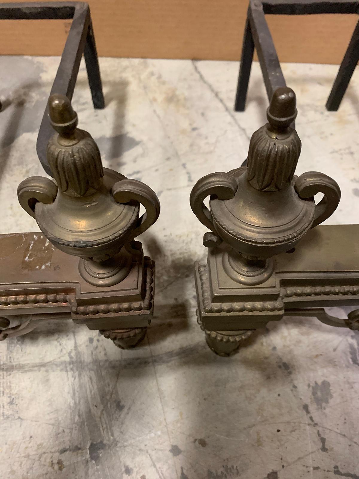 Pair of 19th Century French Fireplace Brass Chenets For Sale 5