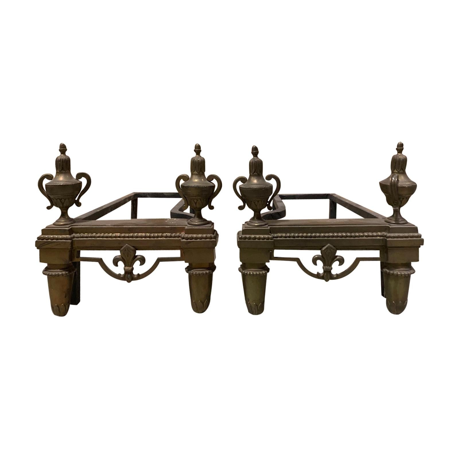 Pair of 19th Century French Fireplace Brass Chenets For Sale