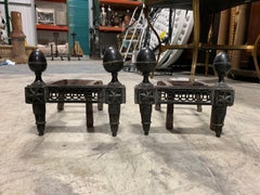 Pair of 19th Century French Fireplace Chenets with Star Detail