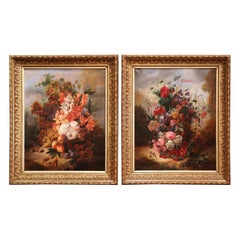 Pair of 19th Century French Floral Still Life Oil Paintings in Gilt Frames