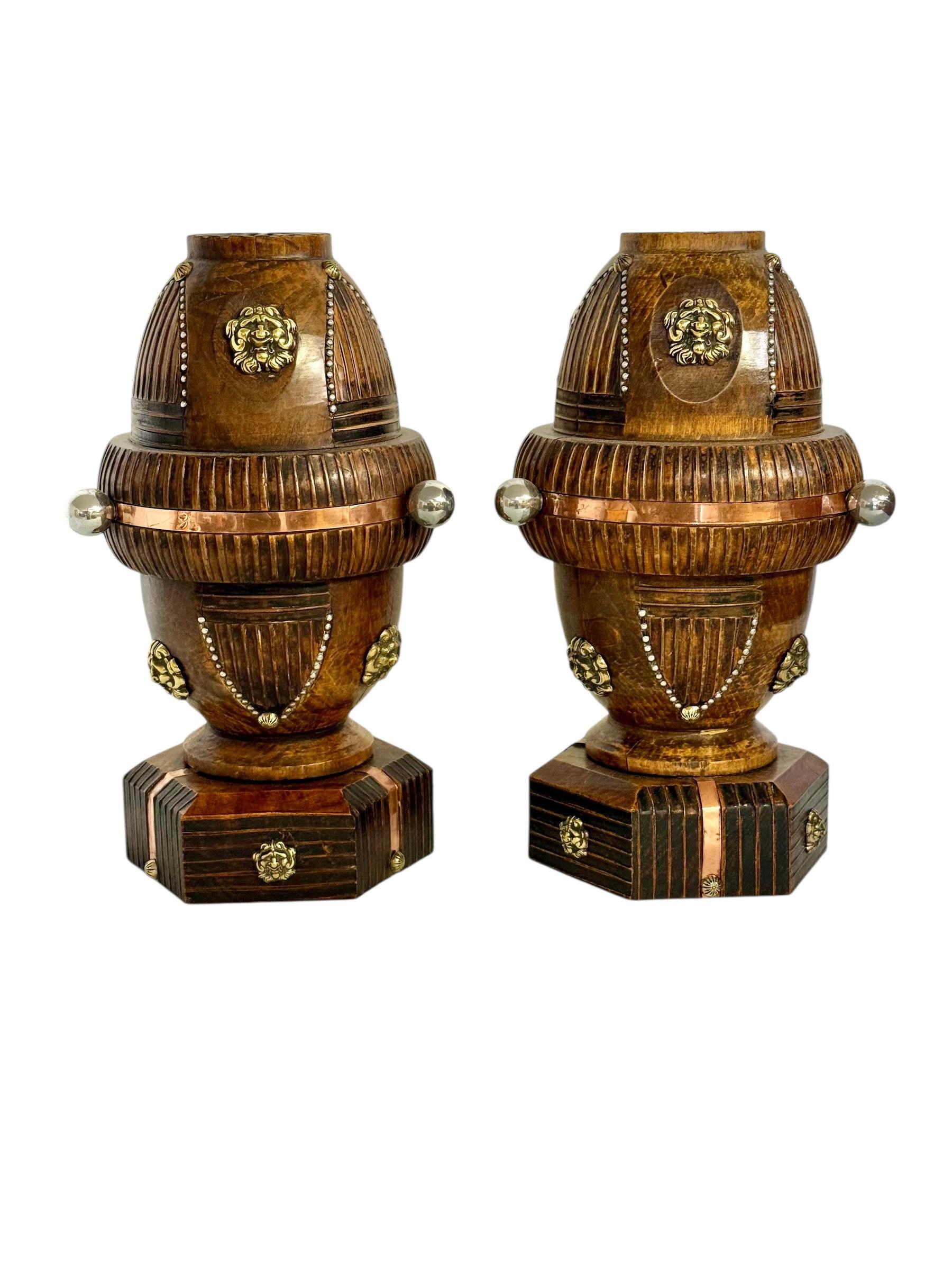 Pair of 19th Century French Folk Art Torchères with Gilt Brass Lion Heads For Sale 7