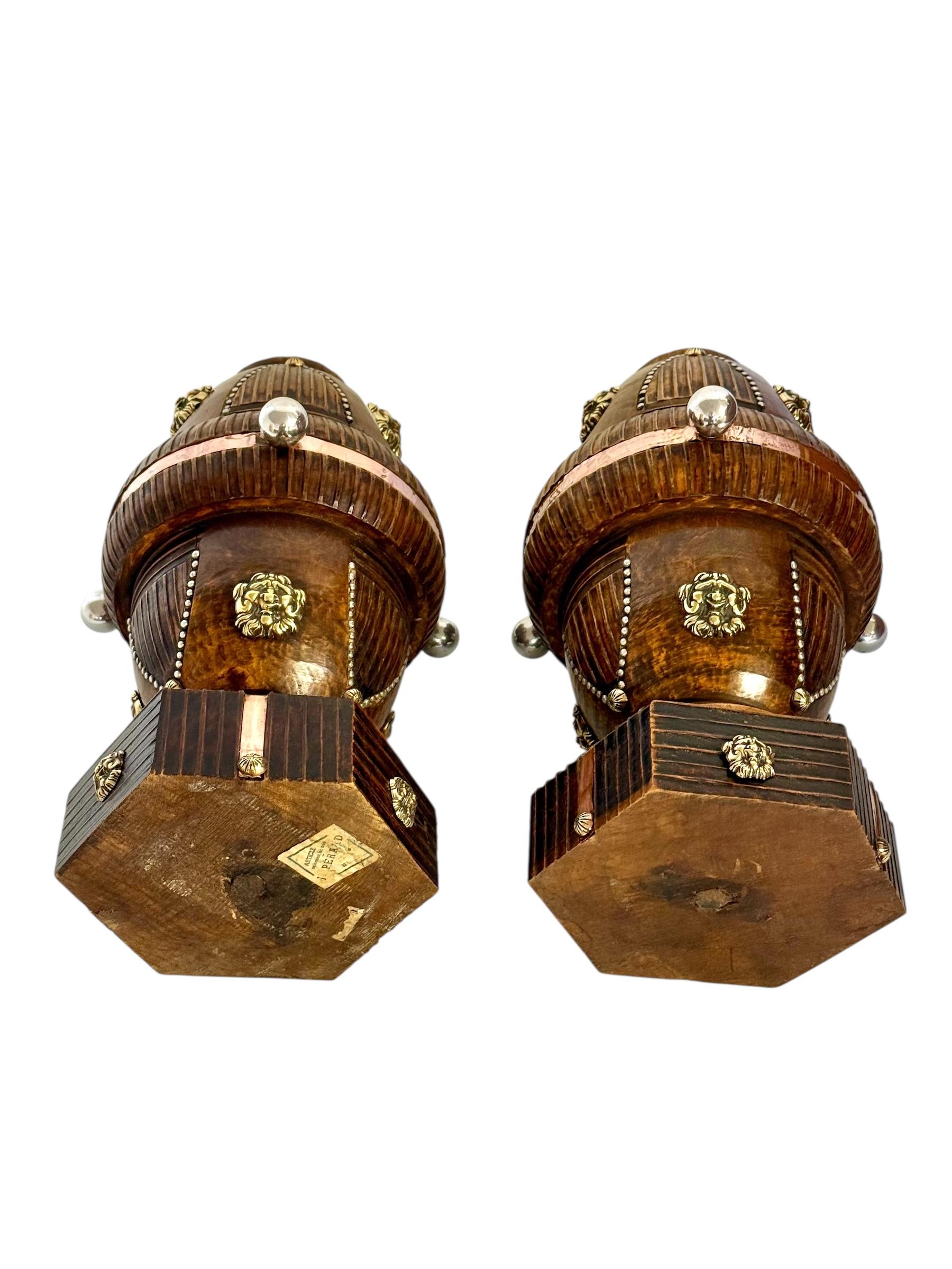 Pair of 19th Century French Folk Art Torchères with Gilt Brass Lion Heads For Sale 11