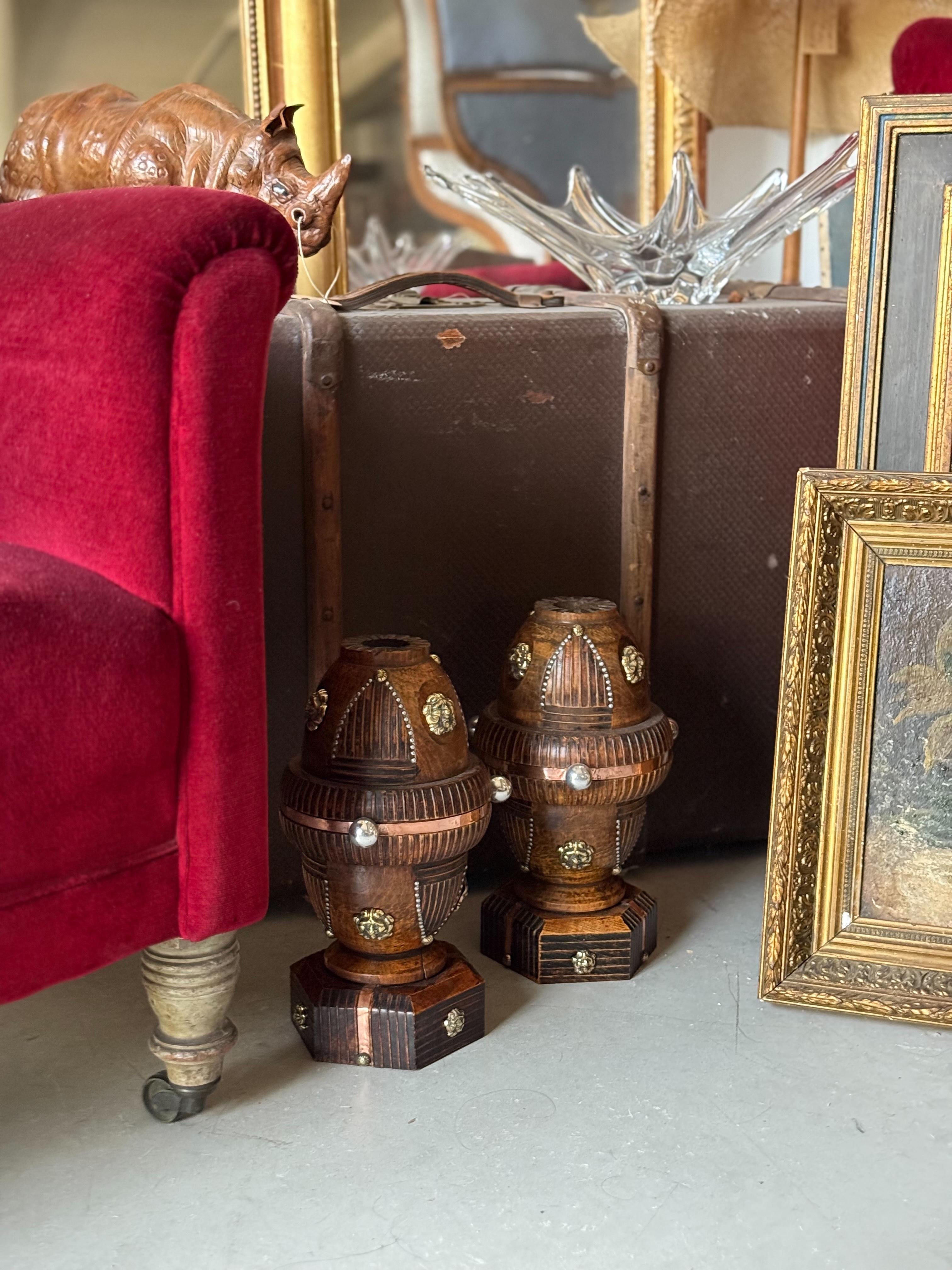 Pair of 19th Century French Folk Art Torchères with Gilt Brass Lion Heads For Sale 15