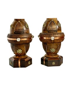Pair of 19th Century French Folk Art Torchères with Gilt Brass Lion Heads