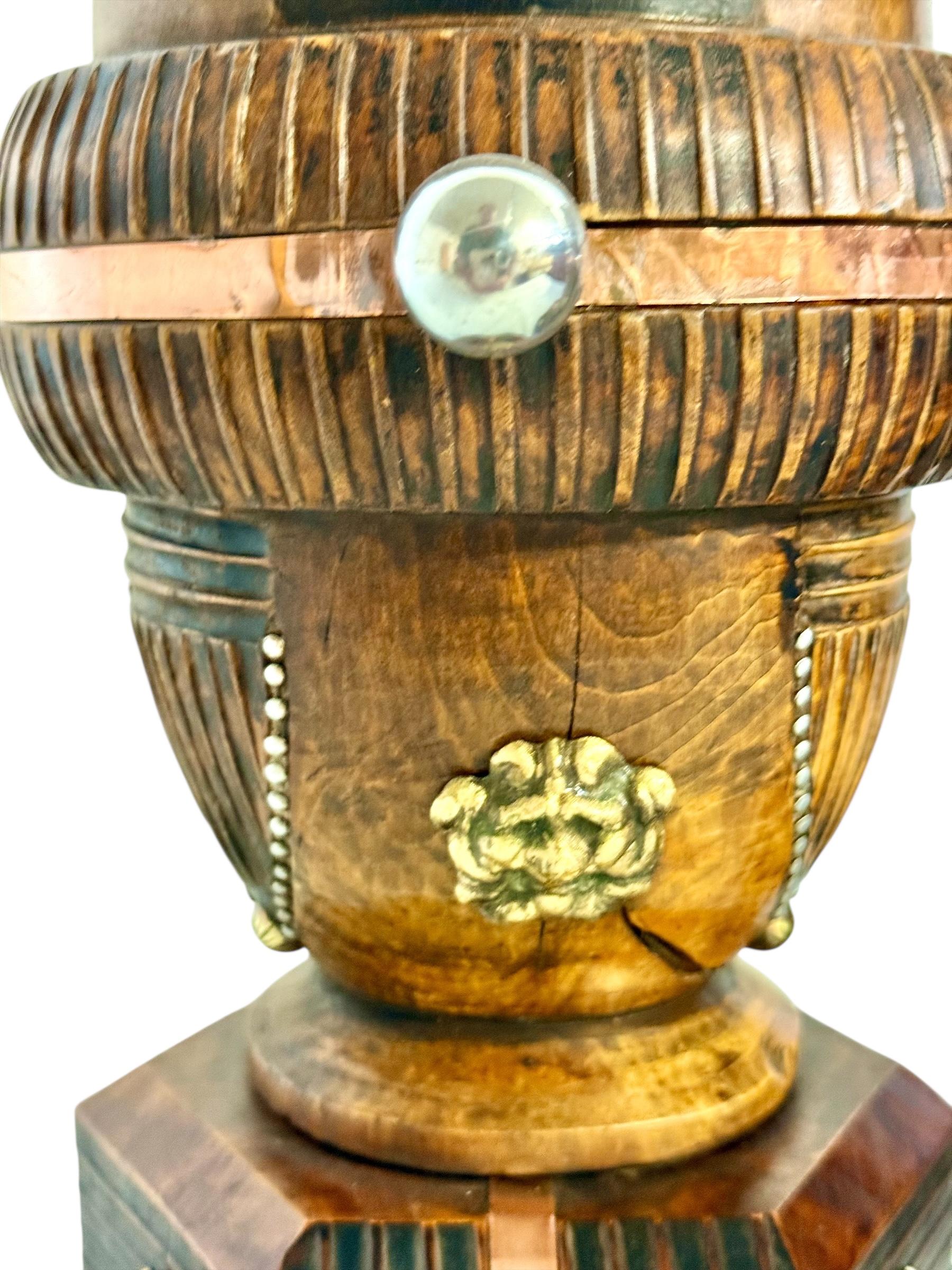 Pair of 19th Century French Folk Art Torchères with Gilt Brass Lion Heads For Sale 2