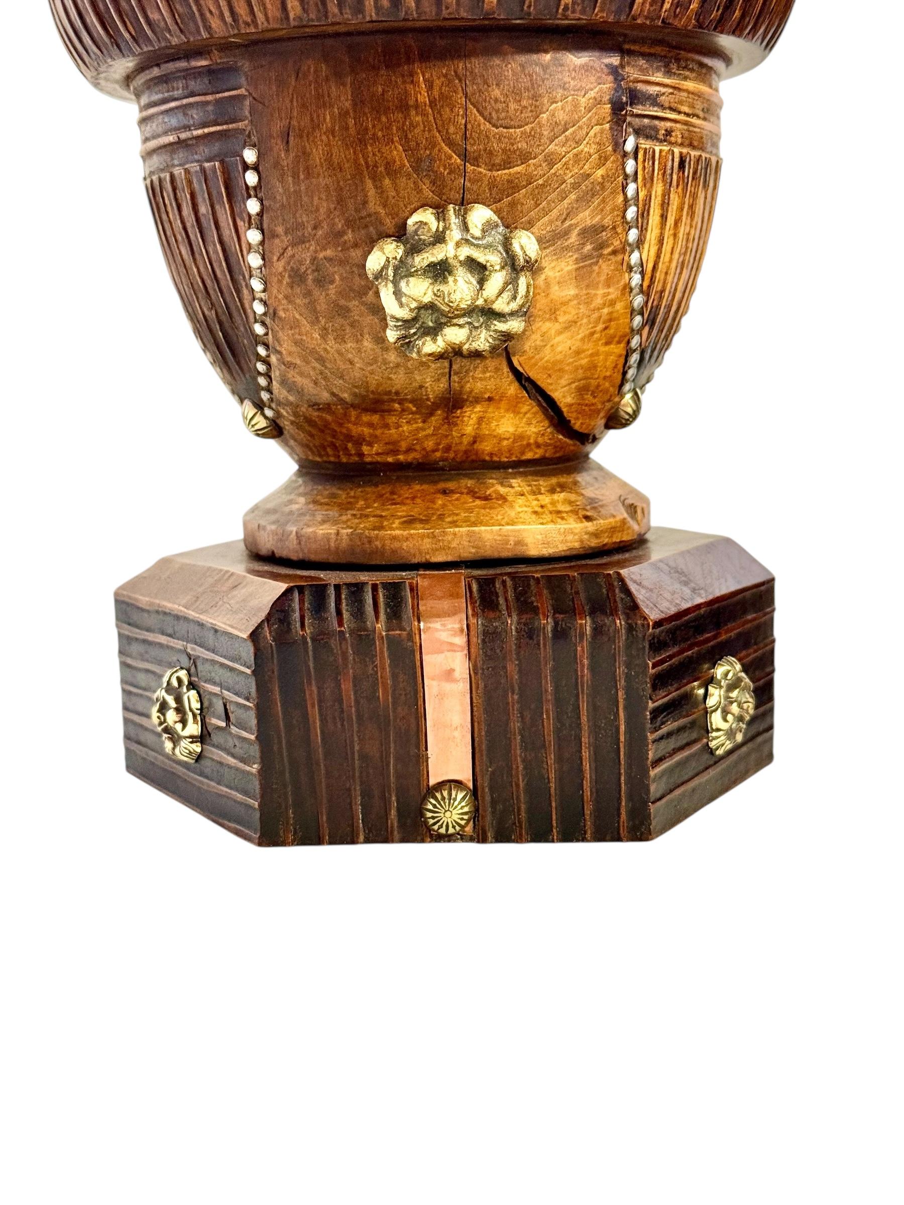 Pair of 19th Century French Folk Art Torchères with Gilt Brass Lion Heads For Sale 3