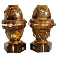 Pair of 19th Century French Folk Art Torchères with Gilt Brass Lion Heads