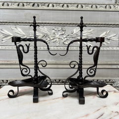 Pair of 19th Century French Forged Iron Candlesticks