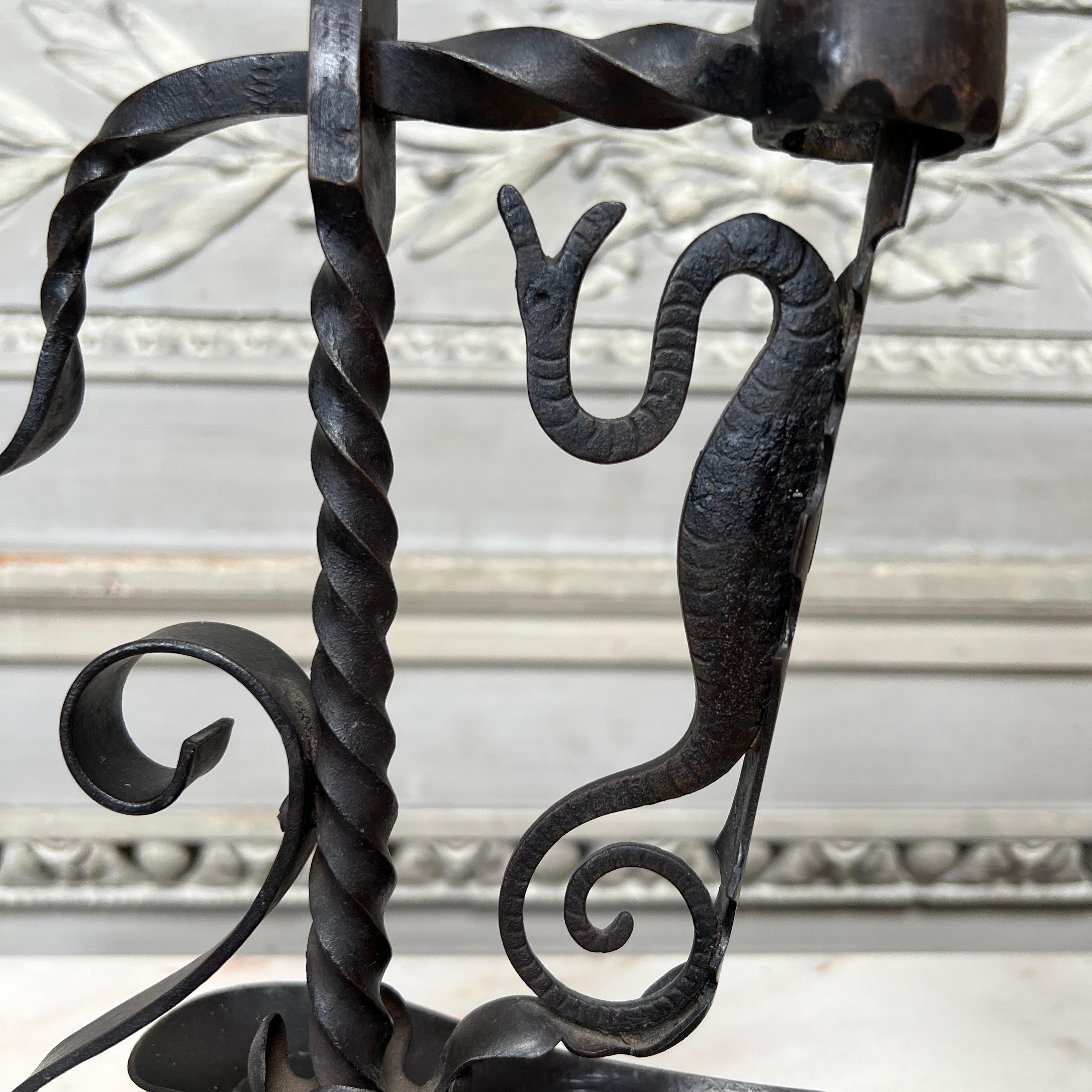 Pair of 19th Century French Forged Iron Candlesticks In Good Condition For Sale In Dallas, TX