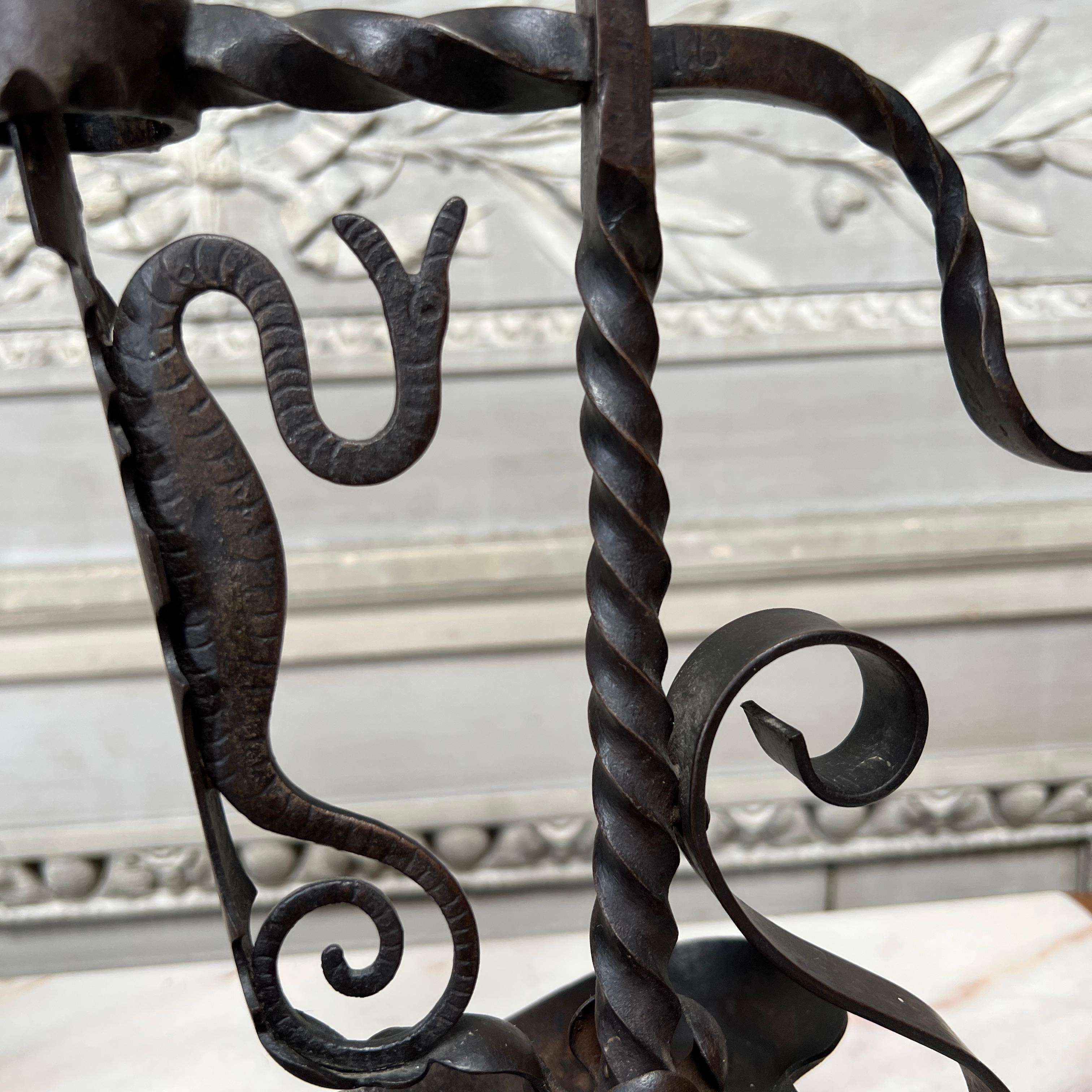 Pair of 19th Century French Forged Iron Candlesticks For Sale 1
